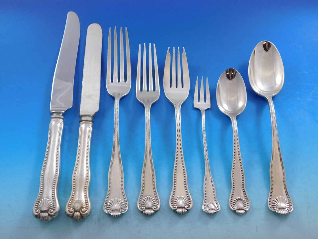 Newport Shell by Frank Smith Sterling Silver Flatware Set for 12 Service 101 pcs: Newport Shell by Frank Smith Sterling Silver Flatware Set for 12 Service 101 pcs Monumental newport shell by frank smith sterling silver flatware set, 101 pieces. This pattern was introduced in the ye