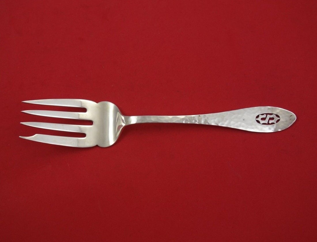 Antique Hammered by Shreve Sterling Silver Cold Meat Fork Pierced Monogram "S": Antique Hammered by Shreve Sterling Silver Cold Meat Fork Pierced Monogram "S" Antique hammered by shrevesterling silver cold meat fork 7 1/2" in the pattern antique hammered by shreve. It has a pierc