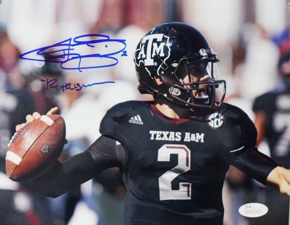 Johnny Manziel Signed Texas A&M 8x10 Close Up Photo w/Heisman - JSA W *Blue: Johnny Manziel Signed Texas A&M 8x10 Close Up Photo w/Heisman - JSA W *Blue Sport: Football Product: Photo Original/Reprint: Original Team: Texas A&M Aggies Autograph Authentication: James Spence (JSA