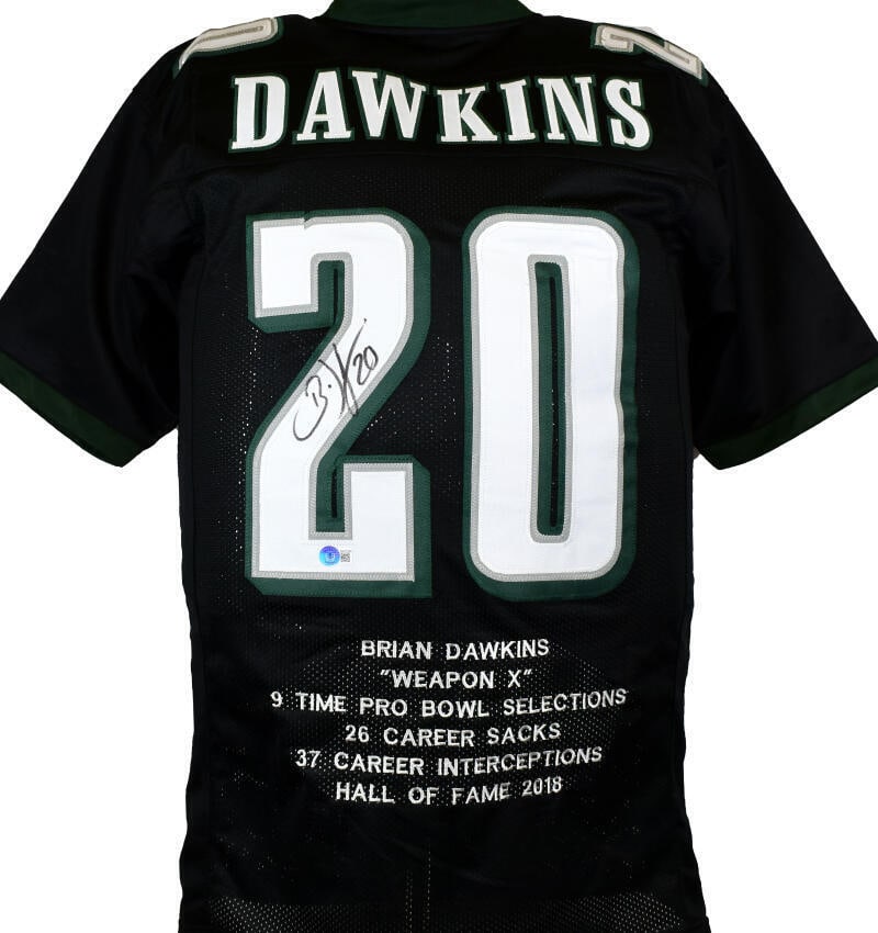 Brian Dawkins Autographed Black Pro Style STAT Jersey - Beckett W Hologram: Brian Dawkins Autographed Black Pro Style STAT Jersey - Beckett W Hologram Sport: Football-NFL Product: Jersey Original/Reprint: Original Player: Brian Dawkins Team: Philadelphia Eagles Autograph Auth