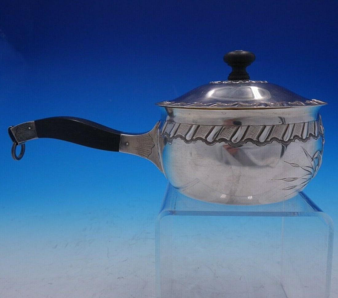 Coin Silver Pipkin with Lid, Wood Handle, and Gold Wash Interior (1 of 7)