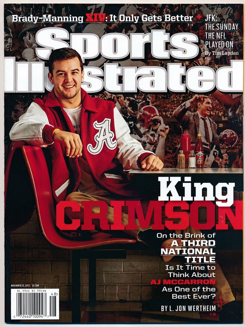 November 9 2013 A.J. McCarron Sports Illustrated NO LABEL Newsstand Alabama: November 9 2013 A.J. McCarron Sports Illustrated NO LABEL Newsstand Alabama Product: Magazine Team: Alabama League: NCAA Pre-Owned While the lot images are representative of the item, the size, placem