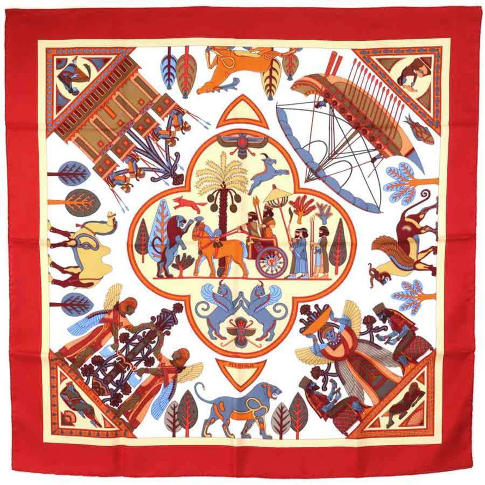 HERMES Scarf Carre90 PERSEPOLIS Silk Red Multicolor Women's: HERMES Scarf Carre90 PERSEPOLIS Silk Red Multicolor Women's Brand: Hermes Type: Scarf Gender: Women Color: Multi-color Red color Material: Silk Silk: Size (LxW): 88cm x 88cm / 34.64 x 34.64 Condition:
