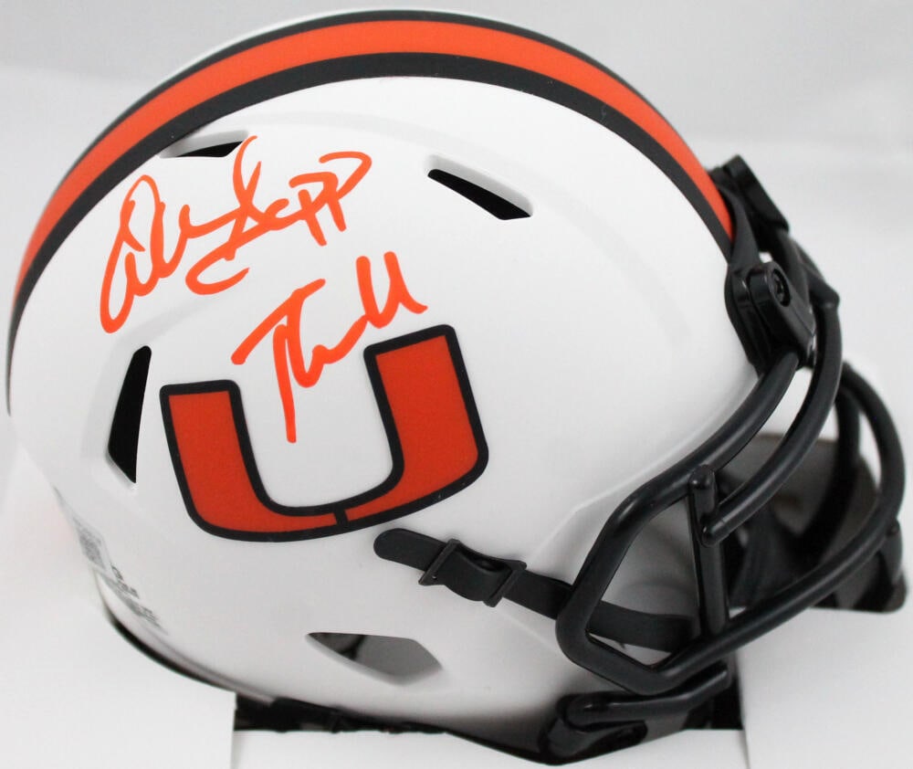 Warren Sapp Signed Miami Hurricanes Lunar Speed Mini Helmet w/The U-BeckettWHolo: Warren Sapp Signed Miami Hurricanes Lunar Speed Mini Helmet w/The U-BeckettWHolo Sport: Football Product: Helmet Original/Reprint: Original Team: University of Miami Hurricanes Player: Warren Sapp Aut