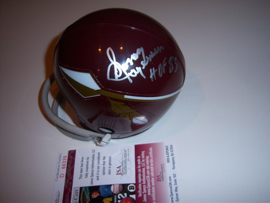SONNY JURGENSEN REDSKINS HOF JSA/COA SIGNED MINI HELMET: SONNY JURGENSEN REDSKINS HOF JSA/COA SIGNED MINI HELMET Original/Reprint: Original Autograph Type: Entertainment: Originals Sport: Football-NFL Manufacturer: Riddell Product: Helmet Pre-Owned The MYNT