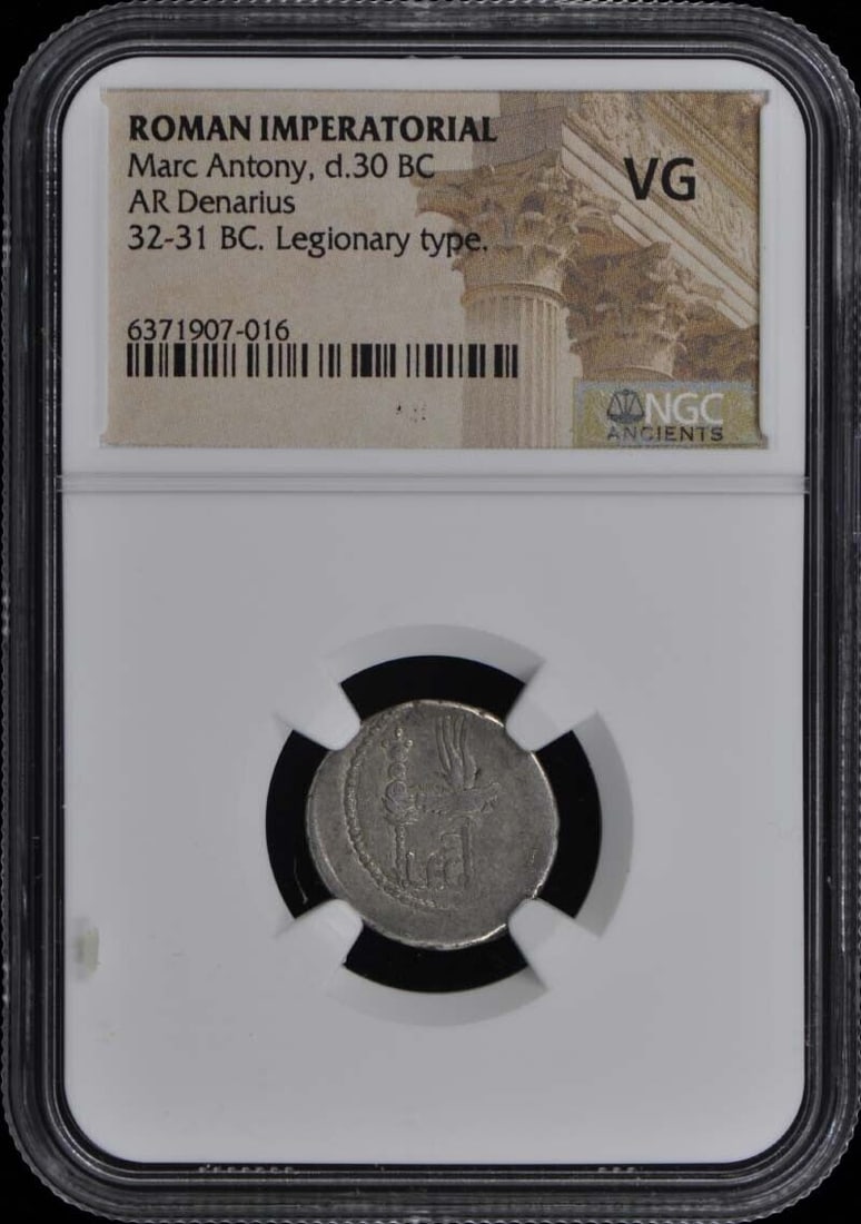 Marc Antony d.30 BC ROMAN IMPERATORIAL AR Denarius NGC VG8: Marc Antony d.30 BC ROMAN IMPERATORIAL AR Denarius NGC VG8 Certification: NGC Grade: VG8 Certification Number: 6371907016 Denomination: Ancient Roman Date: NONE Pre-Owned The MYNT Guarantee: All items