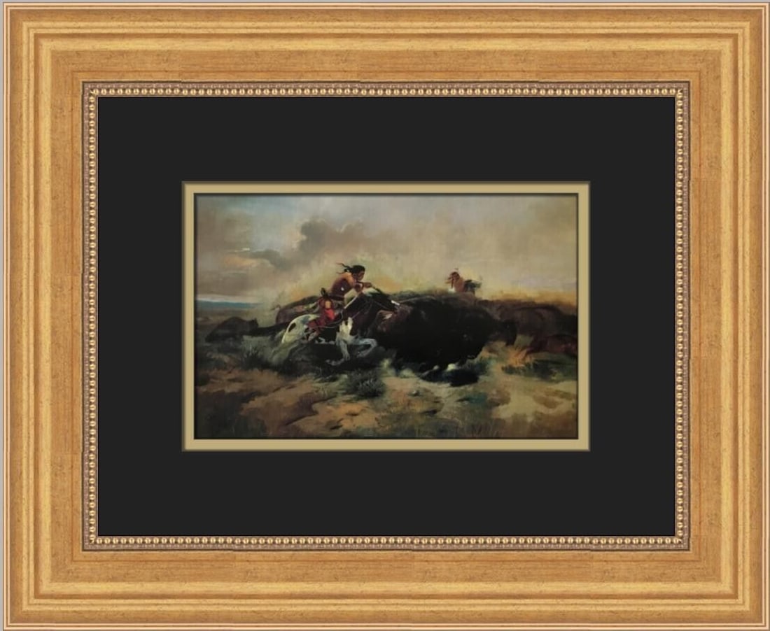 Charles Marion Russell Buffalo Hunt Custom Framed Print: Charles Marion Russell Buffalo Hunt Custom Framed Print Unit Of Sale: Single Piece Artist: Charles Marion Russell Size: Medium Custom Bundle: No Item Length: 14 in Region Of Origin: United States Fram