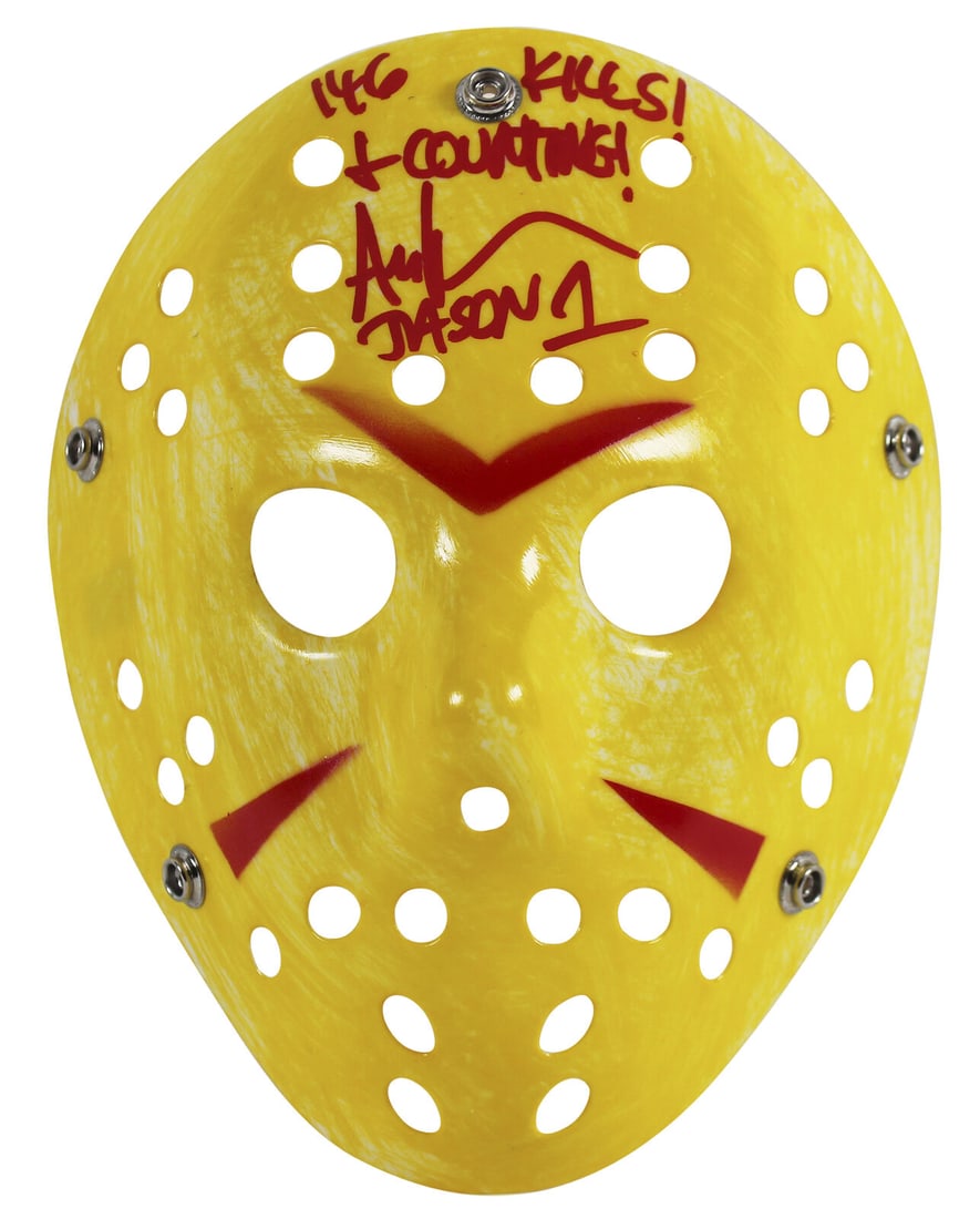 Ari Lehman Friday The 13th 146 Kills & Counting Signed Yellow Mask w Red Sig BAS: Ari Lehman Friday The 13th 146 Kills & Counting Signed Yellow Mask w Red Sig BAS Industry: Movies Original/Reproduction: Original Autograph Authentication: Beckett Product Coa: Beckett Product Signed 