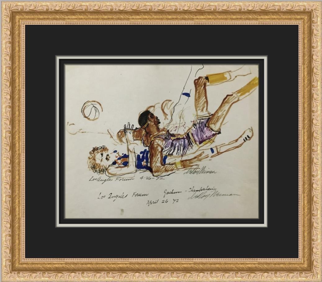 Leroy Neiman Phil Jackson-Wilt Chamberlain L.A. Forum Custom Framed Print: Leroy Neiman Phil Jackson-Wilt Chamberlain L.A. Forum Custom Framed Print Size: Medium (up to 36in.) Region Of Origin: united states Artist: LeRoy Neiman Production Technique: Lithography Framing: Mat