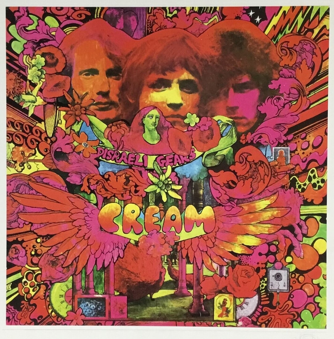 Cream Disraeli Gears Album Cover Art Fascimile Signed by Artist Martin Sharp: Cream Disraeli Gears Album Cover Art Fascimile Signed by Artist Martin Sharp Industry: Music Artist/Band: Eric Clapton Size: 27 x 23 Original/Reproduction: Original Genre: Rock & Pop None While the lo