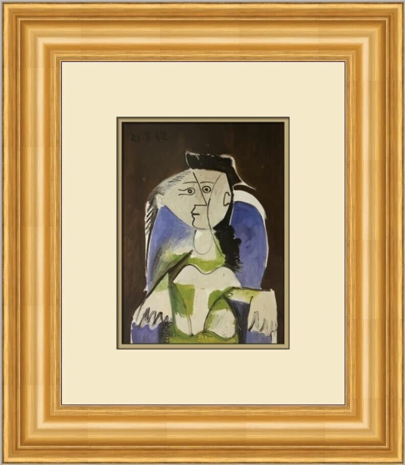 Pablo Picasso Seated Woman in Blue Armchair Custom Framed Print: Pablo Picasso Seated Woman in Blue Armchair Custom Framed Print Artist: Pablo Picasso Unit Of Sale: Single-Piece Work Size: Medium (up to 36in.) Custom Bundle: No Item Length: 18 in Region Of Origin: 