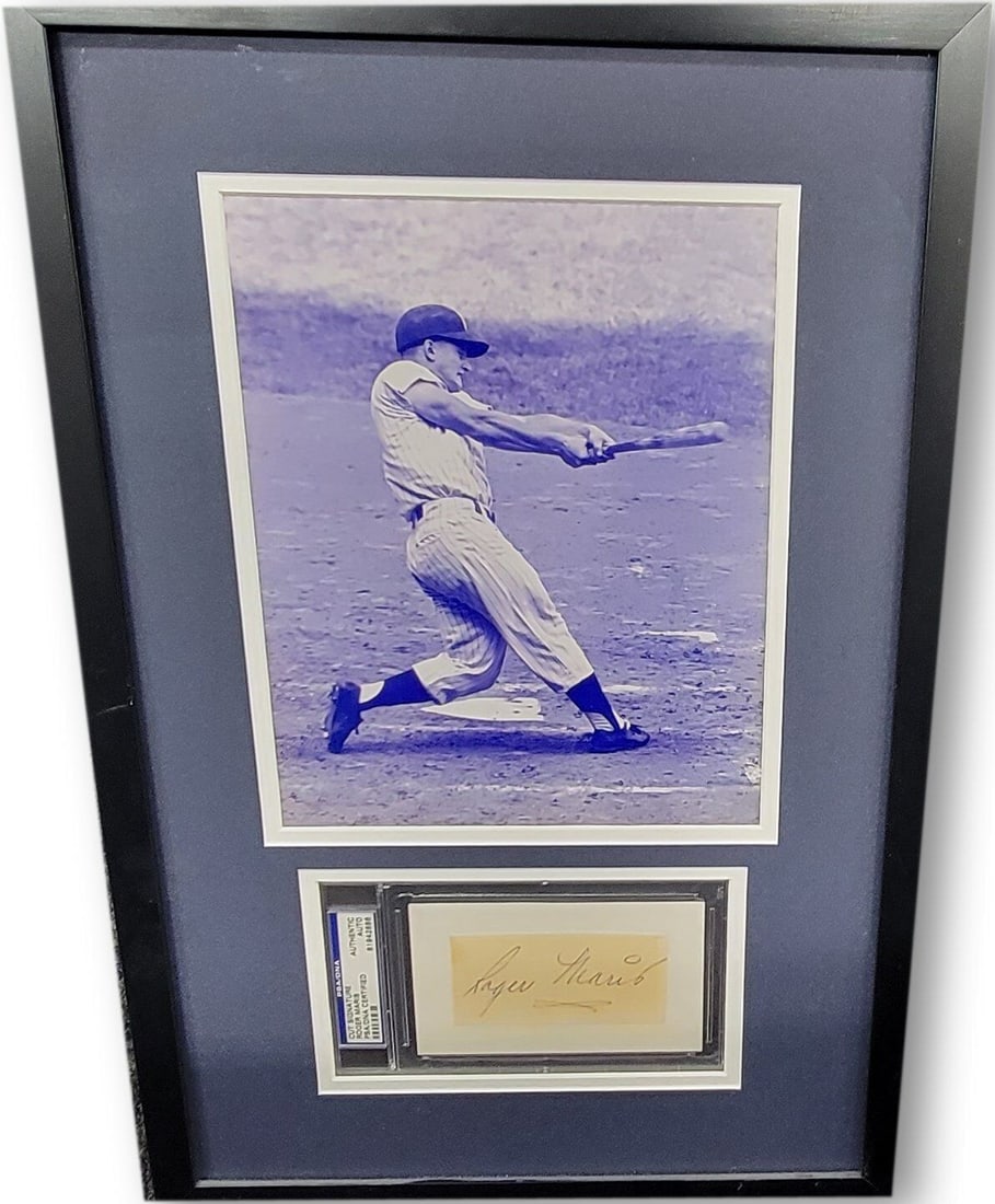 Roger Maris Hand Autographed Cut PSA/DNA w/ unsigned Photo Framed: Roger Maris Hand Autographed Cut PSA/DNA w/ unsigned Photo Framed Sport: Baseball Product: Photo Original/Reprint: Original Player: Roger Maris Team: New York Yankees Autograph Authentication: Profess