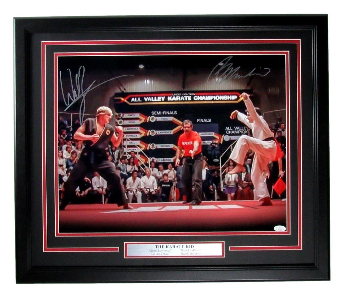 KARATE KID William Zabka/Ralph Macchio Signed/Auto 16x20 Photo Framed JSA 164111: KARATE KID William Zabka/Ralph Macchio Signed/Auto 16x20 Photo Framed JSA 164111 Autograph Authentication: JSA Industry: Movies Original/Reproduction: Original Sport: Entertainment/Other Original/Repr