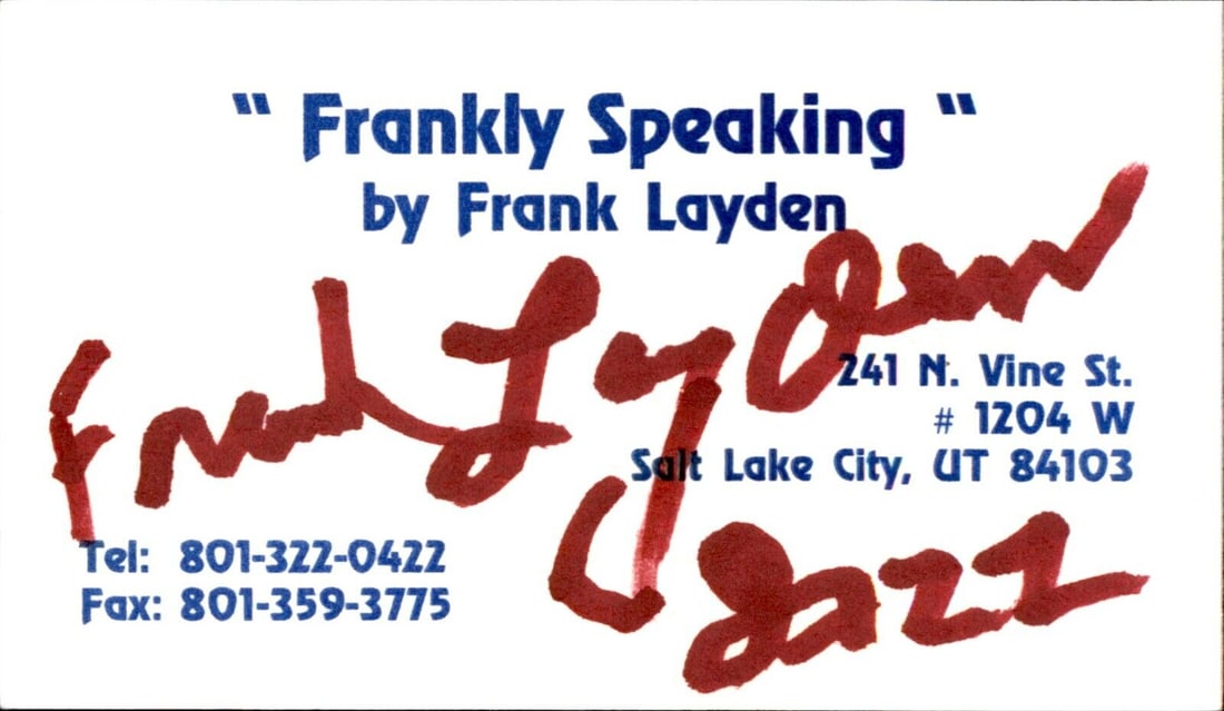 Frank Layden Signed Business Card Autographed Utah Jazz Coach HOF 66377: Frank Layden Signed Business Card Autographed Utah Jazz Coach HOF 66377 Sport: Basketball Product: Card Original/Reprint: Original Player: Frank Layden Autograph Type: Authentic Original Pre-Owned Whi
