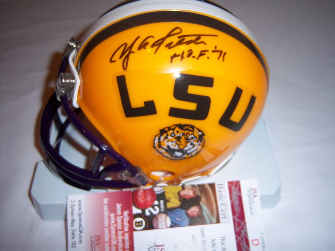 YA TITTLE LSU TIGERS GIANTS JSA/COA SIGNED MINI HELMET: YA TITTLE LSU TIGERS GIANTS JSA/COA SIGNED MINI HELMET Sport: Football-NFL Product: Helmet Original/Reprint: Original Pre-Owned While the lot images are representative of the item, the size, placement
