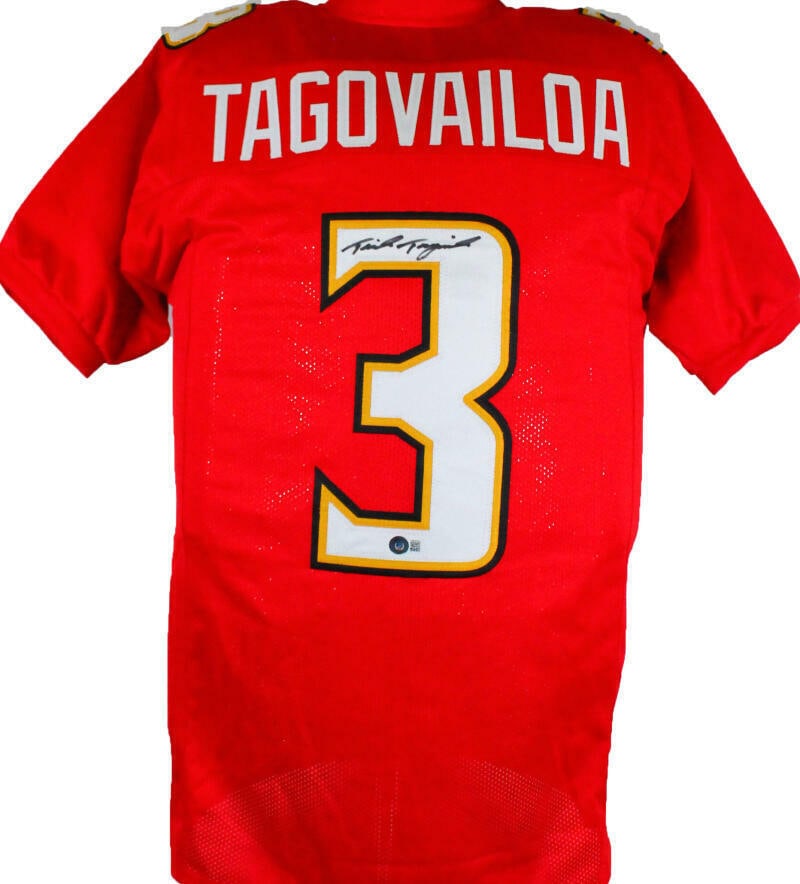 Taulia Tagovailoa Autographed Red College Style Jersey-Beckett W Hologram *Black: Taulia Tagovailoa Autographed Red College Style Jersey-Beckett W Hologram *Black Sport: Football Product: Jersey Original/Reprint: Original Team: Maryland Autograph Authentication: Beckett Authenticat