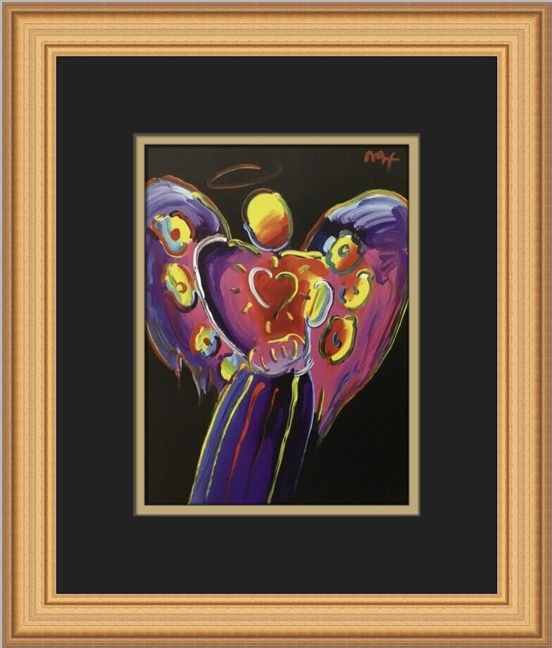Peter Max Angel with Heart Custom Framed Print: Peter Max Angel with Heart Custom Framed Print Unit Of Sale: Single Piece Artist: Peter Max Size: Medium Item Length: 12 in Region Of Origin: United States Framing: Matted & Framed Personalize: No Yea