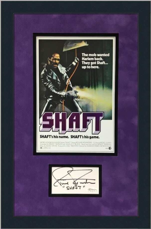 Richard Roundtree d.2023 (Shaft) signed custom framed display-JSA: Richard Roundtree d.2023 (Shaft) signed custom framed display-JSA Industry: Movies Signed By: Richard Roundtree Signed: Yes Autograph Authentication: James Spence (JSA) Original/Reproduction: Original