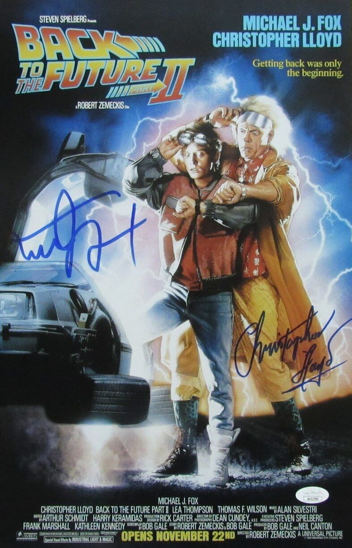 Michael J Fox/Christopher Lloyd Auto/Sign 11x17 Photo Back to Future JSA 174094: Michael J Fox/Christopher Lloyd Auto/Sign 11x17 Photo Back to Future JSA 174094 Industry: Movies Original/Reproduction: Original Original/Reprint: Original Product: Photo Signed: YES Pre-Owned While t