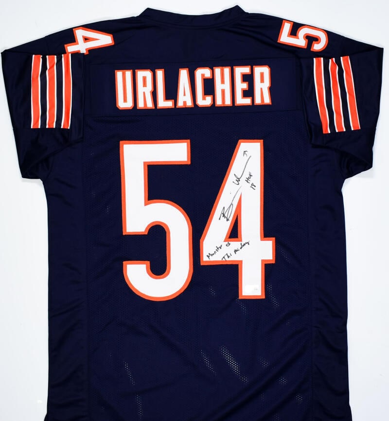 Brian Urlacher Signed Blue Pro Style Jersey w/HOF Monster of Midway-BeckettWHolo: Brian Urlacher Signed Blue Pro Style Jersey w/HOF Monster of Midway-BeckettWHolo Sport: Football Product: Jersey Original/Reprint: Original Player: Brian Urlacher Team: Chicago Bears Autograph Authent