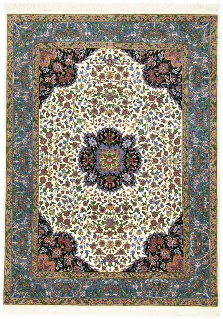 Traditional Cream & Blue Floral 5X7 Kirman Oriental Rug Foyer Bathroom Carpet: Traditional Cream & Blue Floral 5X7 Kirman Oriental Rug Foyer Bathroom Carpet Free continental US Shipping Type: Area Rugs Color: Cream Blue Beige Brown Pink Green Dark Navy Red etc Size: 4"10 X 6"8 M