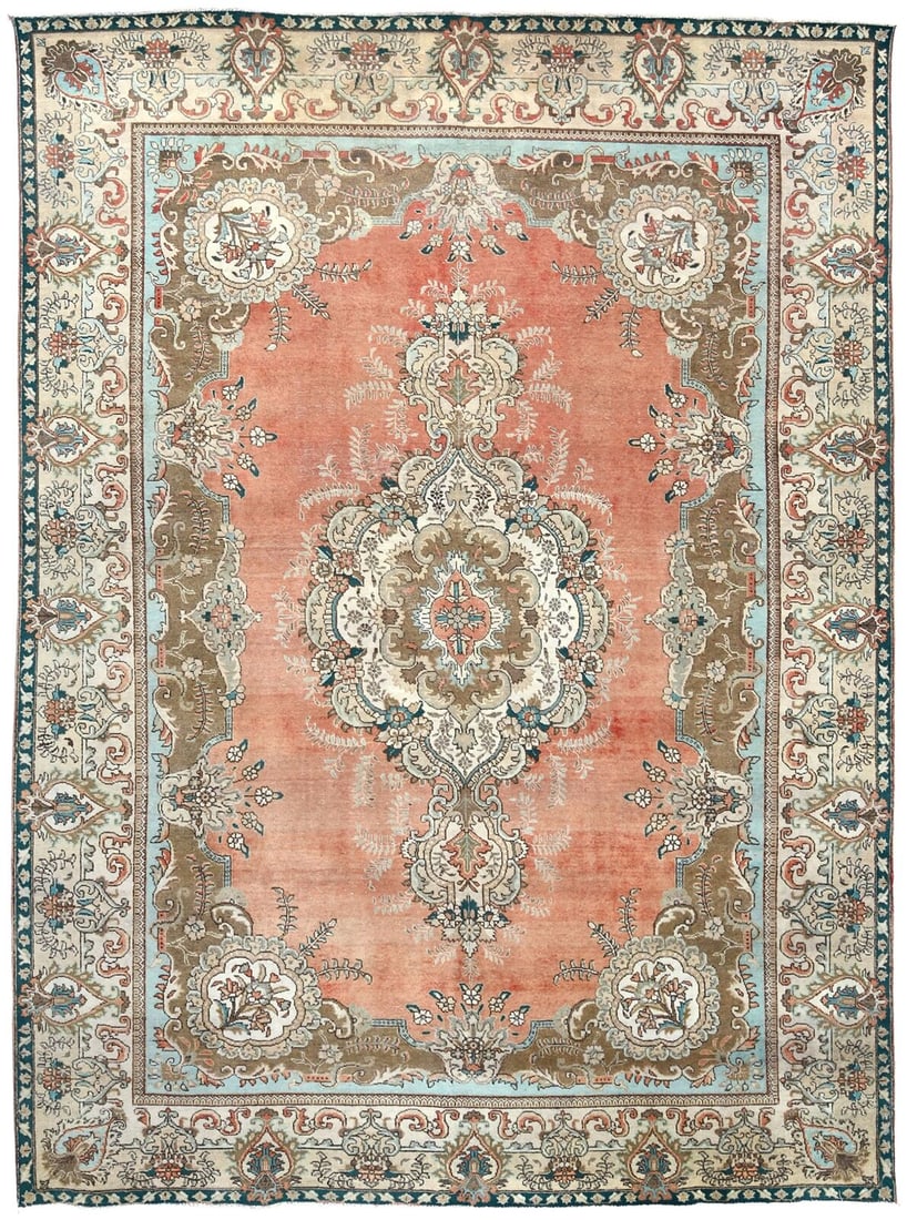 Medallion Hand-Knotted Semi Antique Classic 10X13 Distressed Oriental Rug Carpet: Medallion Hand-Knotted Semi Antique Classic 10X13 Distressed Oriental Rug Carpet Free continental US Shipping Type: Area Rugs Color: Muted Colors: Rust Orange Beige Brown Teal etc Size: 9"7 X 12"10 Ma