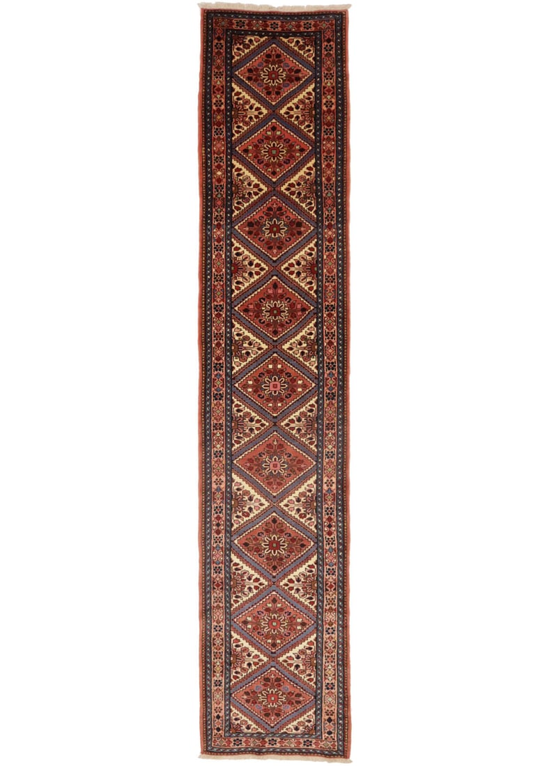 One of a Kind Vintage Floral Handmade 3X13 Oriental Runner Rug Hallway Carpet: One of a Kind Vintage Floral Handmade 3X13 Oriental Runner Rug Hallway Carpet Free continental US Shipping Type: Runners Color: Rusty Rose Cream Charcoal Dark Brown Blue Green etc Size: 2"7 X 13"2 Mat