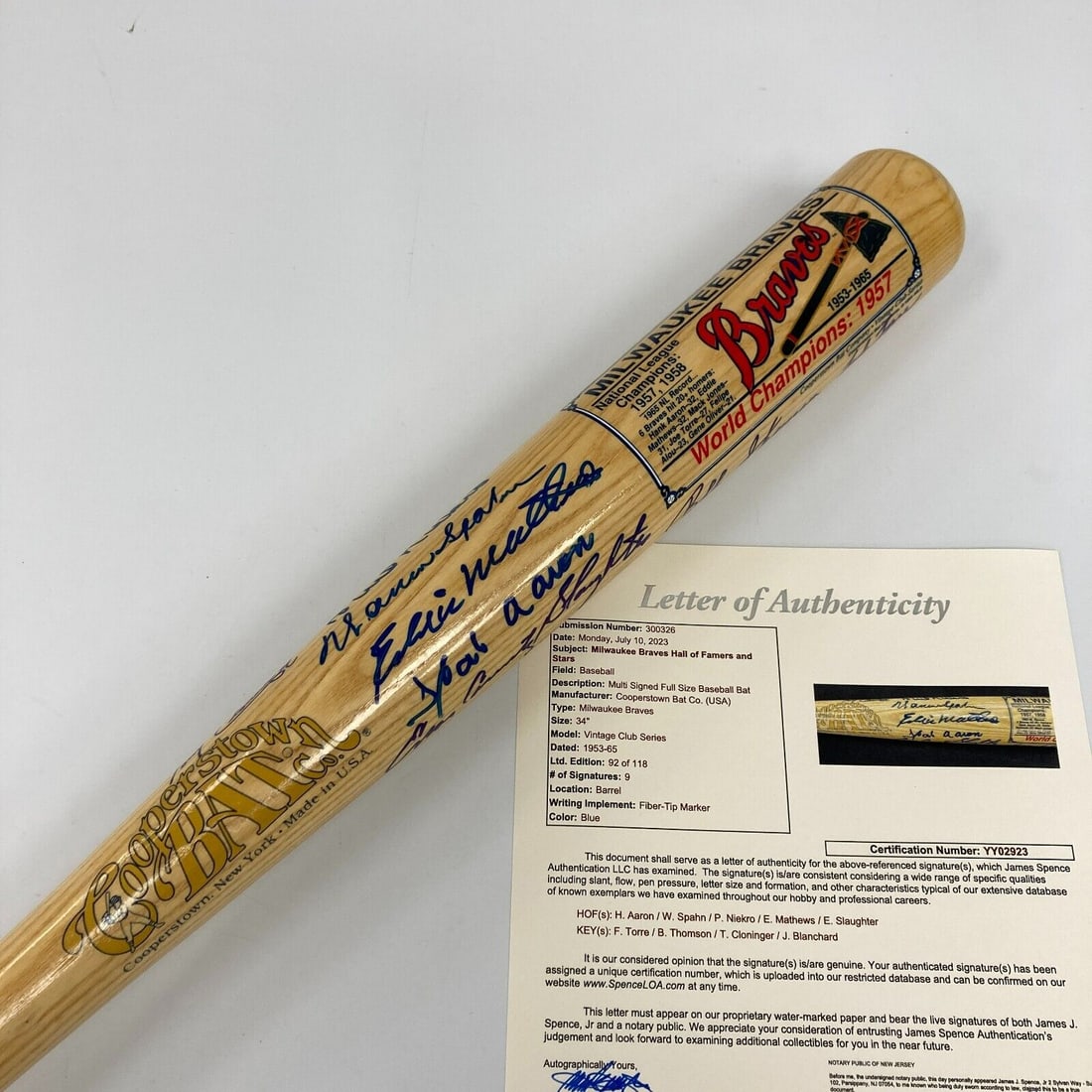 Beautiful Hank Aaron Milwaukee Braves Multi Signed Cooperstown Bat JSA COA: Beautiful Hank Aaron Milwaukee Braves Multi Signed Cooperstown Bat JSA COA Sport: Baseball Player: Hank Aaron Signed: Yes Original/Reprint: Original Autograph Authentication: James Spence Authenticati