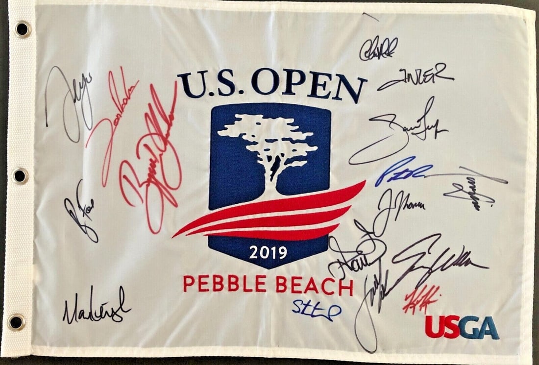 2019 U.S.OPEN Pin Flag-16 Sigs- SPIETH/DeCHAMBEAU/THOMAS/GARCIA JSA XX67778: 2019 U.S.OPEN Pin Flag-16 Sigs- SPIETH/DeCHAMBEAU/THOMAS/GARCIA JSA XX67778 Player: Multi-player Sport: Golf-PGA Signed: Yes Autograph Authentication: James Spence Authentication (JSA) Original/Reprin