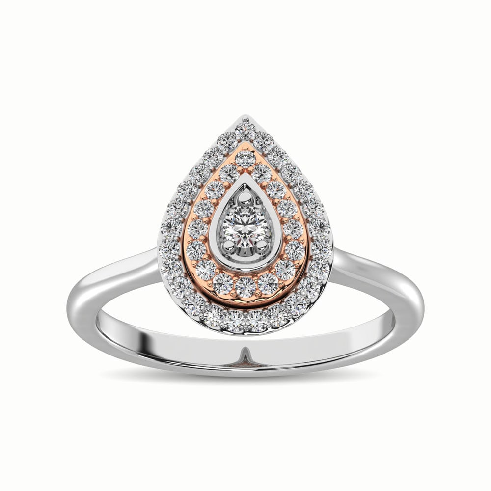 10K Two Tone 1/4 Ct.Tw. Diamond Fashion Ring: 10K Two Tone 1/4 Ct.Tw. Diamond Fashion Ring This beautiful ring is crafted in 10K white Gold and rose gold. There are 42 round diamonds with a total carat weight of 1/4 ct set in a Prong/ Shared Pron