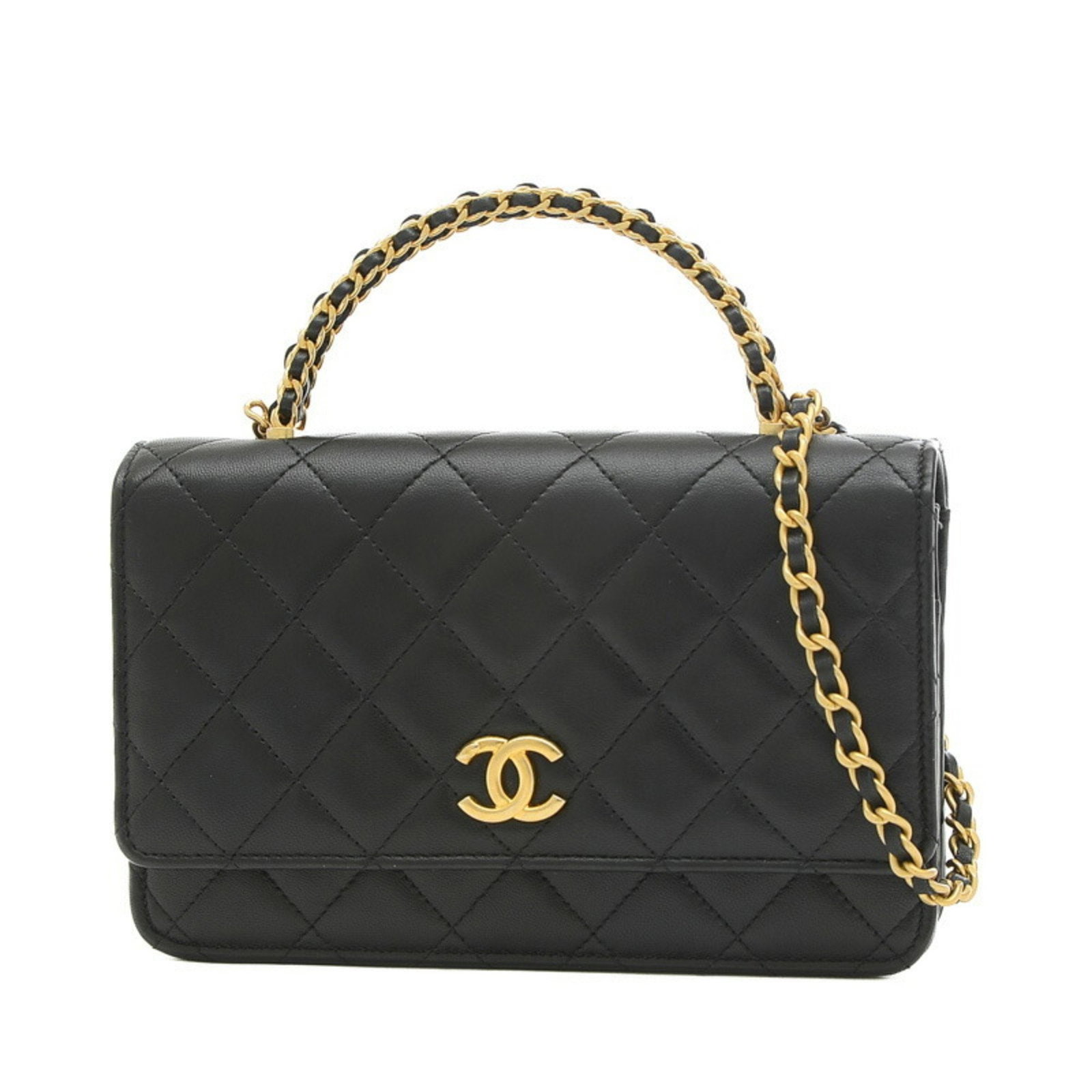 Chanel Matelasse Chain Wallet Lambskin Black: Chanel Matelasse Chain Wallet Lambskin Black Brand: Chanel Line: Matelasse Type: Handbag Material: Leather Leather: Leather/Fur Type: Lambskin Color: Black Hardware Color: Matte gold Gender: Women Siz