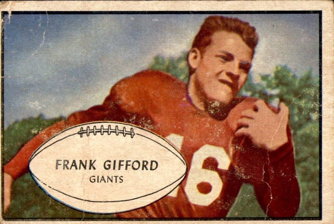 Frank Gifford 1953 Bowman SP Giants 58693: Frank Gifford 1953 Bowman SP Giants 58693 Sport: Football Original/Reproduction: Original Pre-Owned While the lot images are representative of the item, the size, placement and strength of the signatu