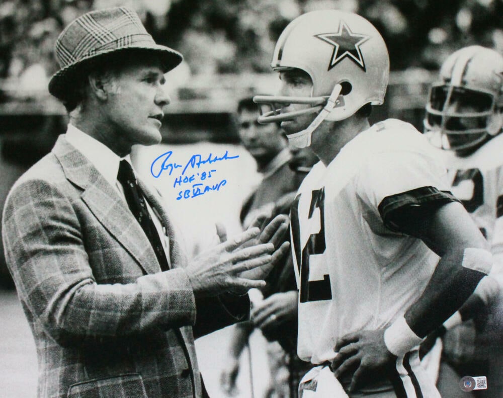 Roger Staubach Autographed Cowboys 16x20 B&W Photo w/2 Insc.- Beckett W Hologram: Roger Staubach Autographed Cowboys 16x20 B&W Photo w/2 Insc.- Beckett W Hologram Sport: Football-NFL Product: Photo Original/Reprint: Original Player: Roger Staubach Team: Dallas Cowboys Autograph Aut