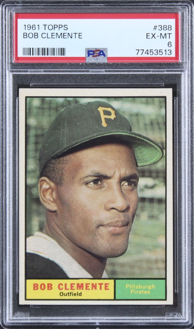 Pirates Roberto Clemente 1961 Topps #388 Card Graded EX-MT-6 PSA Slabbed: Pirates Roberto Clemente 1961 Topps #388 Card Graded EX-MT-6 PSA Slabbed Sport: Baseball Product: Box Box & Case Breaks Case Coin etopps (In-hand) Lot Pack Original/Reprint: Original Player: Roberto C
