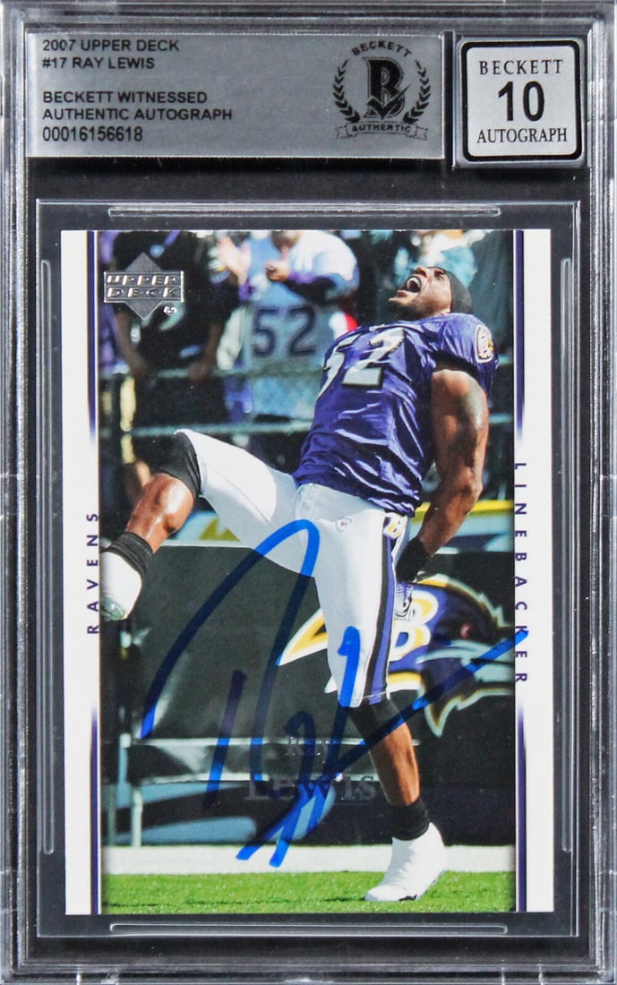 Ravens Ray Lewis Signed 2007 Upper Deck #17 Card Auto 10! BAS Slabbed: Ravens Ray Lewis Signed 2007 Upper Deck #17 Card Auto 10! BAS Slabbed Sport: Football Product: Box Box & Case Breaks Case Coin etopps (In-hand) Lot Pack Original/Reprint: Original Player: Ray Lewis Au