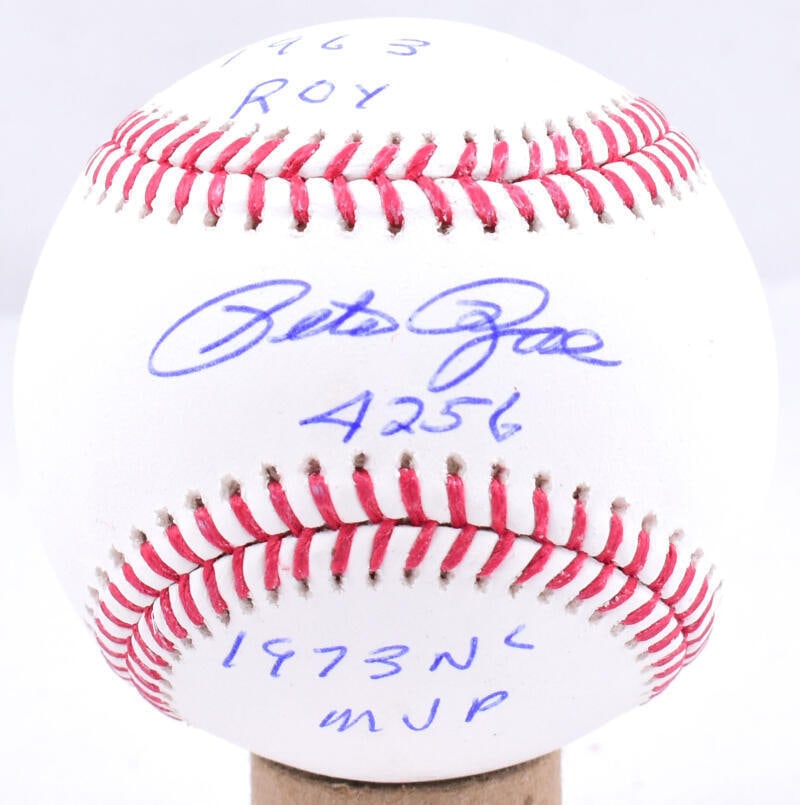 Pete Rose Autographed Rawlings OML Baseball w/ 3 Inscriptions - Beckett W Holo: Pete Rose Autographed Rawlings OML Baseball w/ 3 Inscriptions - Beckett W Holo Sport: Baseball-MLB Product: Ball Original/Reprint: Original Player: Pete Rose Autograph Authentication: Beckett Authenti