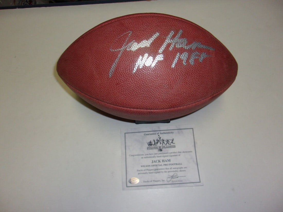 JACK HAM PITTSBURGH STEELERS HOF 1988 W/COA SIGNED OFFICIAL GAME FOOTBALL: JACK HAM PITTSBURGH STEELERS HOF 1988 W/COA SIGNED OFFICIAL GAME FOOTBALL Product: Ball Sport: Football Original/Reprint: Original Pre-Owned While the lot images are representative of the item, the si