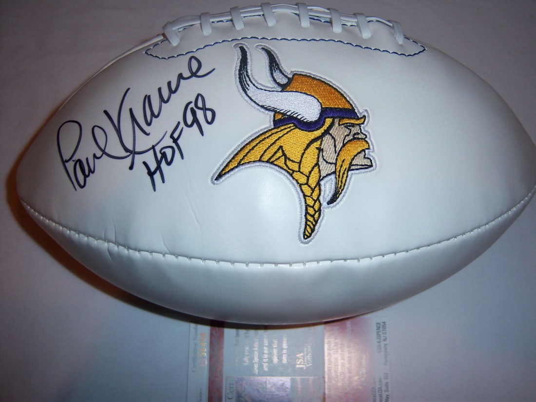 PAUL KRAUSE MINNESOTA VIKINGS IOWA HAWKEYES HOF JSA/COA SIGNED FOOTBALL: PAUL KRAUSE MINNESOTA VIKINGS IOWA HAWKEYES HOF JSA/COA SIGNED FOOTBALL Sport: Football-NFL Product: Ball Original/Reprint: Original Autograph Type: Collectible Autographs Pre-Owned While the lot imag