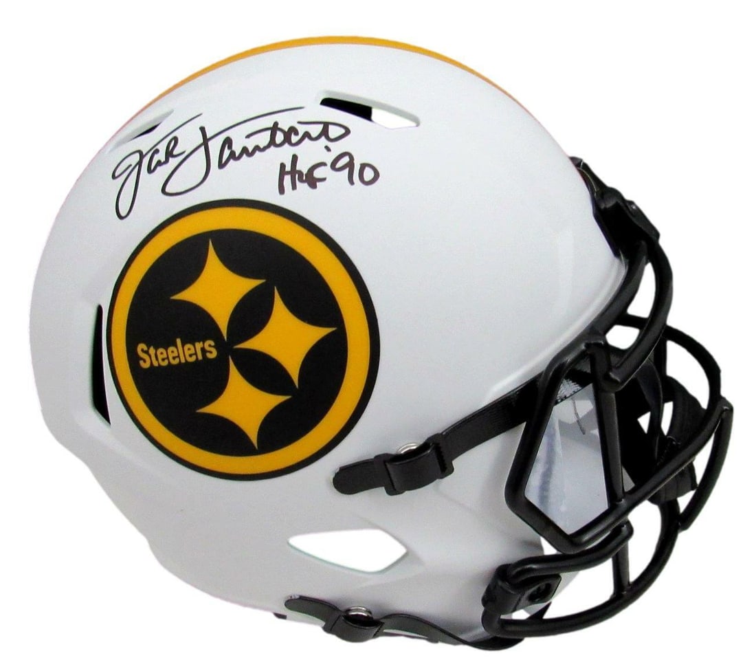 Jack Lambert HOF Signed/Inscr Steelers Full Size Lunar Replica Helmet JSA 164405: Jack Lambert HOF Signed/Inscr Steelers Full Size Lunar Replica Helmet JSA 164405 Sport: Football Product: Helmet Original/Reprint: Original Team: Pittsburgh Steelers Autograph Authentication: JSA Leag