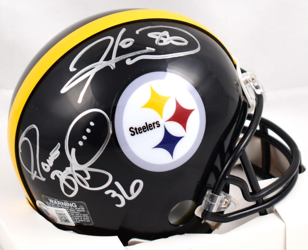 Jerome Bettis Hines Ward Signed Pittsburgh Steelers Mini Helmet- Beckett W Holo: Jerome Bettis Hines Ward Signed Pittsburgh Steelers Mini Helmet- Beckett W Holo Sport: Football Product: Helmet Original/Reprint: Original Player: Jerome Bettis Hines Ward Team: Pittsburgh Steelers Au
