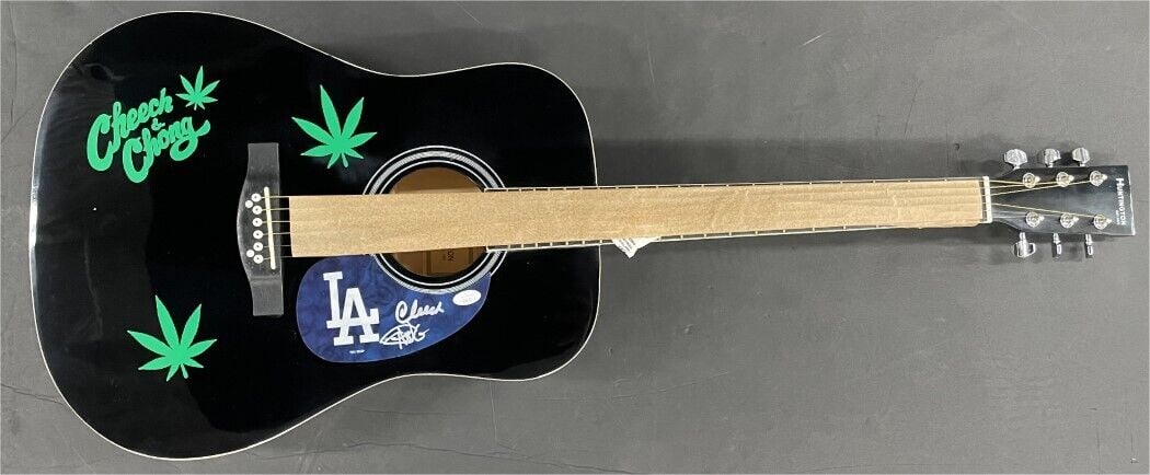 Cheech & Chong Signed Autographed Guitar Los Angeles Dodgers JSA: Cheech & Chong Signed Autographed Guitar Los Angeles Dodgers JSA Industry: Music Object Type: Guitar & Guitar Pick Original/Reproduction: Original Autograph Authentication: James Spence (JSA) Player: