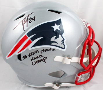 Ty Law Autographed Patriots F/S Speed Helmet w/SB Champs-Beckett W Hologram: Ty Law Autographed Patriots F/S Speed Helmet w/SB Champs-Beckett W Hologram Sport: Football Product: Helmet Original/Reprint: Original Player: Ty Law Team: New England Patriots Autograph