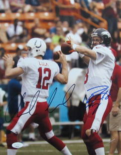 Peyton Manning HOF/Andrew Luck Dual-Autographed11x14 Photo JSA: Peyton Manning HOF/Andrew Luck Dual-Autographed11x14 Photo JSA Sport: Football Product: Photo Original/Reprint: Original Autograph Authentication: JSA League: NFL Pre-Owned While the lot images