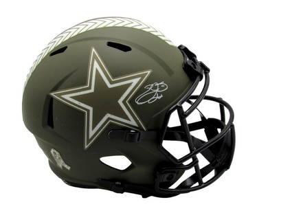 Emmitt Smith HOF Autographed Full Size Salute to Service Replica Helmet Beckett: Emmitt Smith HOF Autographed Full Size Salute to Service Replica Helmet Beckett Sport: Football Product: Helmet Original/Reprint: Original Team: Dallas Cowboys Autograph Authentication: BAS/Beckett Le