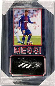 Lionel Messi Signed Autographed Shoe Custom Framed W/ Photo JSA