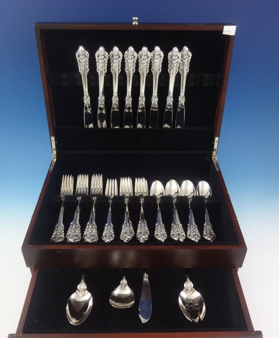 Grande Baroque by Wallace Sterling Silver Flatware Set Service 36 Pieces: Grande Baroque by Wallace Sterling Silver Flatware Set Service 36 Pieces Styled in the lavish baroque manner, this highly collectible pattern is our best seller. Introduced in 1941, it captures classi
