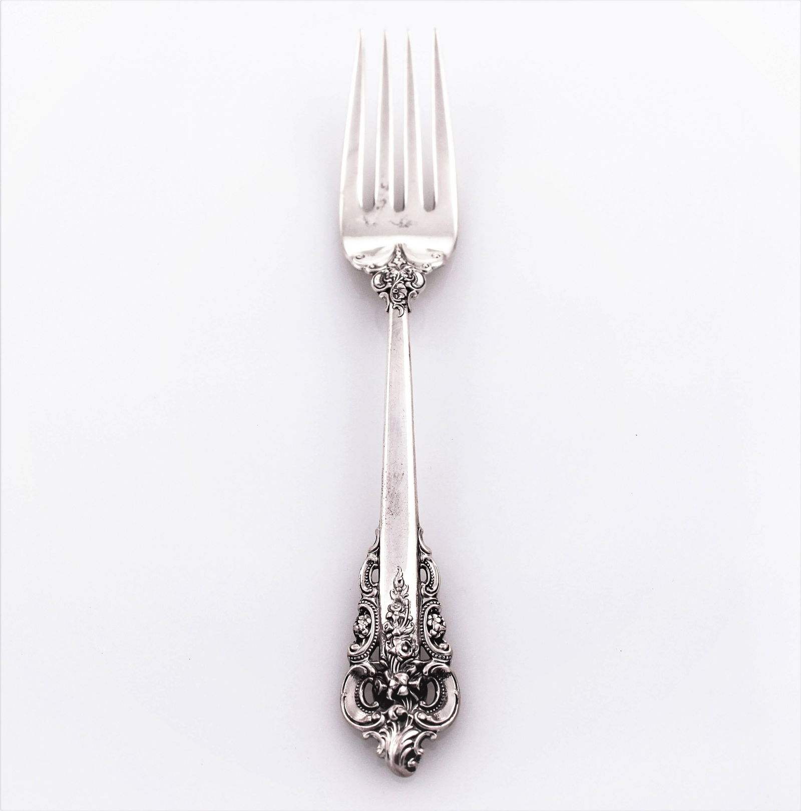 Grande Baroque Flatware for 36: Grande Baroque Flatware for 36 Creator: Wallace Silversmiths (Manufacturer) Dimensions: Height: 9 in (22.86 cm)Diameter: 1.5 in (3.81 cm) Sold As: Set of 180 Materials and Techniques: Sterling Silver