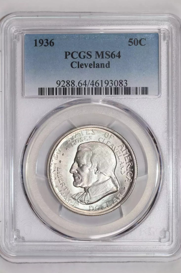 1936 CLEVELAND SILVER COMMEMORATIVE HALF DOLLAR PCGS MS64: 1936 CLEVELAND SILVER COMMEMORATIVE HALF DOLLAR PCGS MS64 Certification: PCGS Composition: Silver Grade: MS 64 Year: 1936 Circulated/Uncirculated: Uncirculated Mint Location: Philadelphia Km Number: U