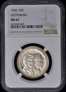 GETTYSBURG 1936 Silver Commemorative 50C NGC MS67: GETTYSBURG 1936 Silver Commemorative 50C NGC MS67 Certification: NGC Certification Number: 6815604005 Grade: MS67 Year: NONE Denomination: Gettysburg 50c Circulated/Uncirculated: Uncirculated Mint Loc