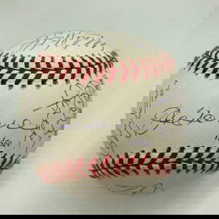 2000 Yankees Team Signed World Series Baseball Derek Jeter & Mariano Rivera JSA: 2000 Yankees Team Signed World Series Baseball Derek Jeter & Mariano Rivera JSA Sport: Baseball Player: Derek Jeter Autograph Authentication: James Spence Authentication (JSA) Original/Reprint: